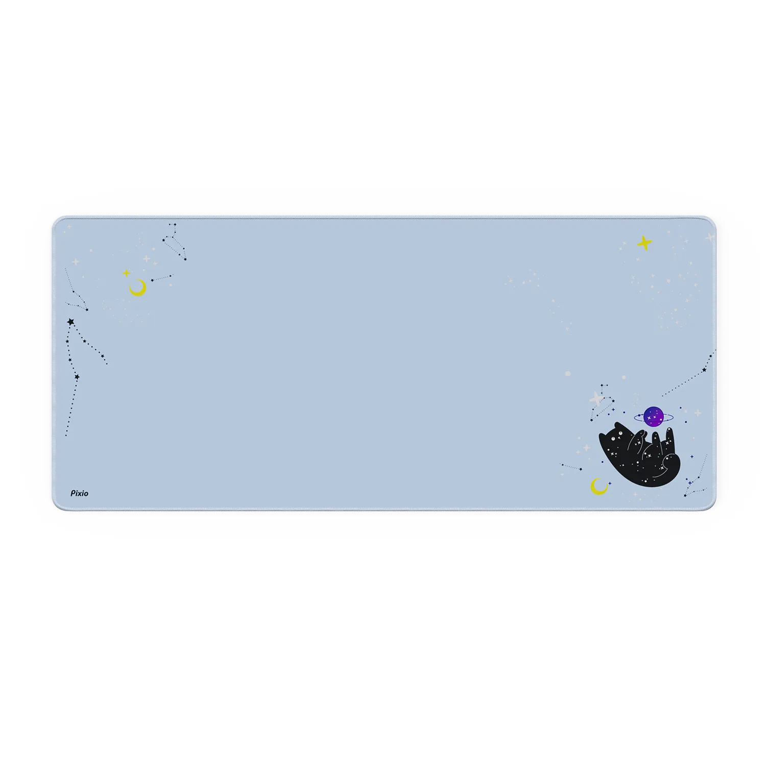 Extra-large desk mat printed with cats floating among stars and planets