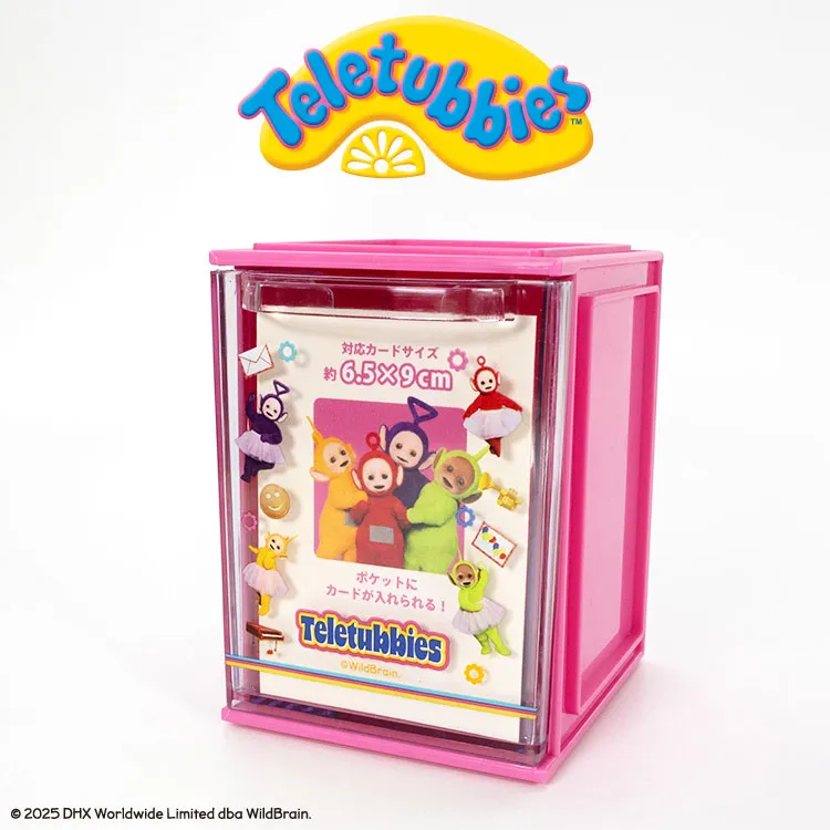 Desk storage box with a Teletubbies-themed pocket and carrying handle